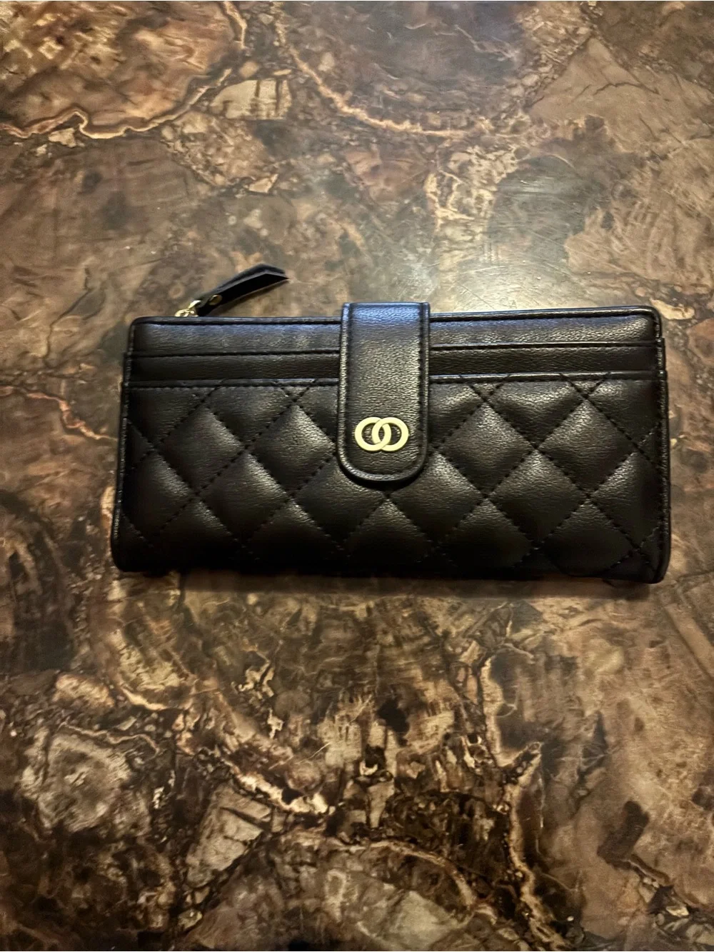 Black Quilted Women’s Wallet with Gold Accent